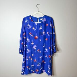 Tyler Boe Blue Floral Tie Sleeve Silk Dress
